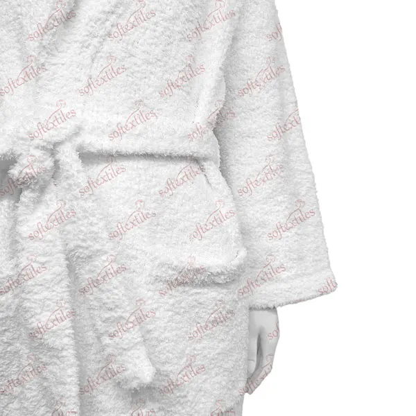 Plush White Polar Fleece Bathrobe - Detail View, Polyester, Shawl Collar, White, 300GSM, Image 3