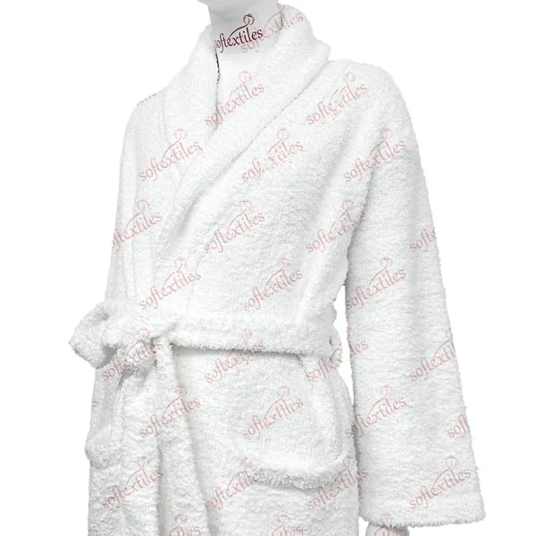 Plush White Polar Fleece Bathrobe - Right Side View, Polyester, Shawl Collar, White, 300GSM, Image 12