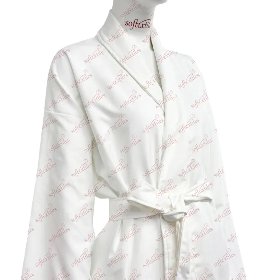 White Hilton Bathrobe - Left Side View, Polyester, Shawl Collar / Embroidered, White, 350GSM, Image 3