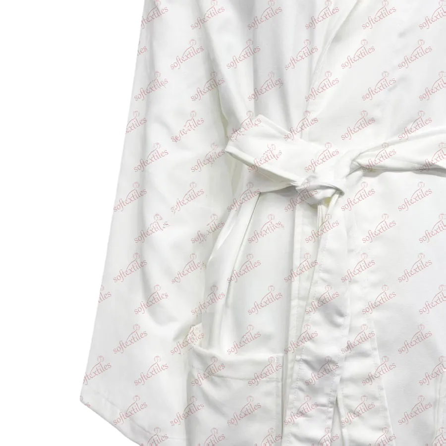 White Hilton Bathrobe - Detail View, Polyester, Shawl Collar / Embroidered, White, 350GSM, Image 4