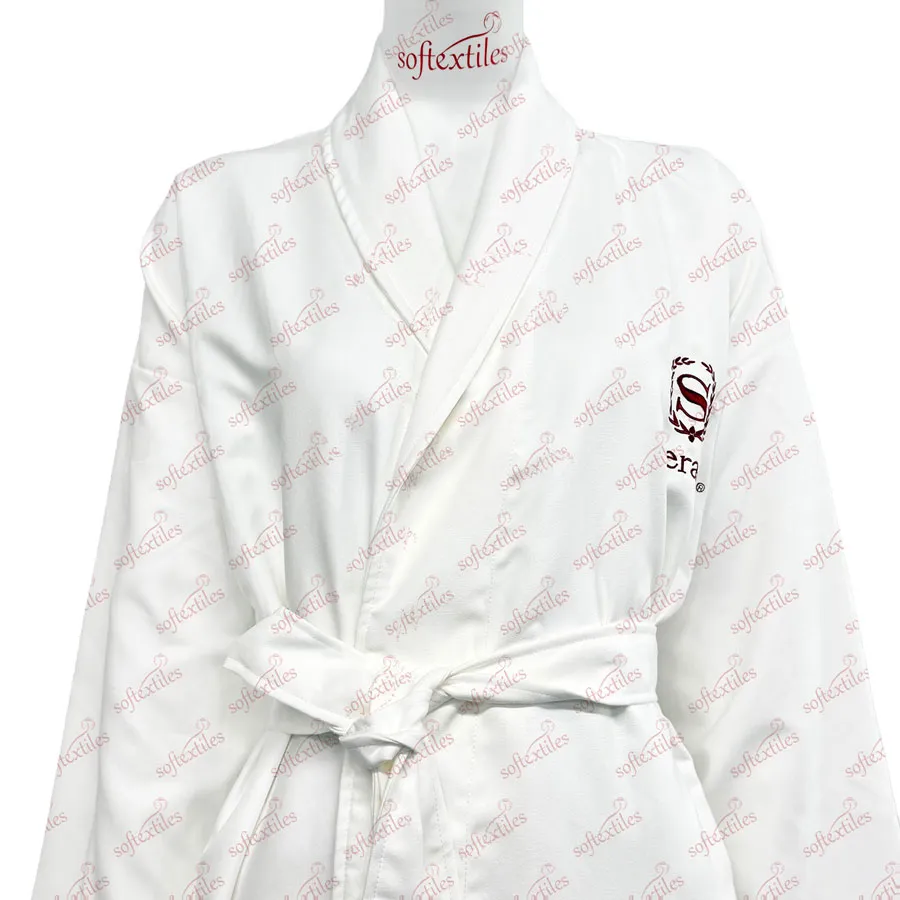 White Hilton Bathrobe - Collar Detail, Polyester, Shawl Collar / Embroidered, White, 350GSM, Image 6