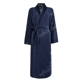 Dark Blue Peach Skin bathrobe hero view, image 1, showing robe silhouette, fit impression, and overall styling.