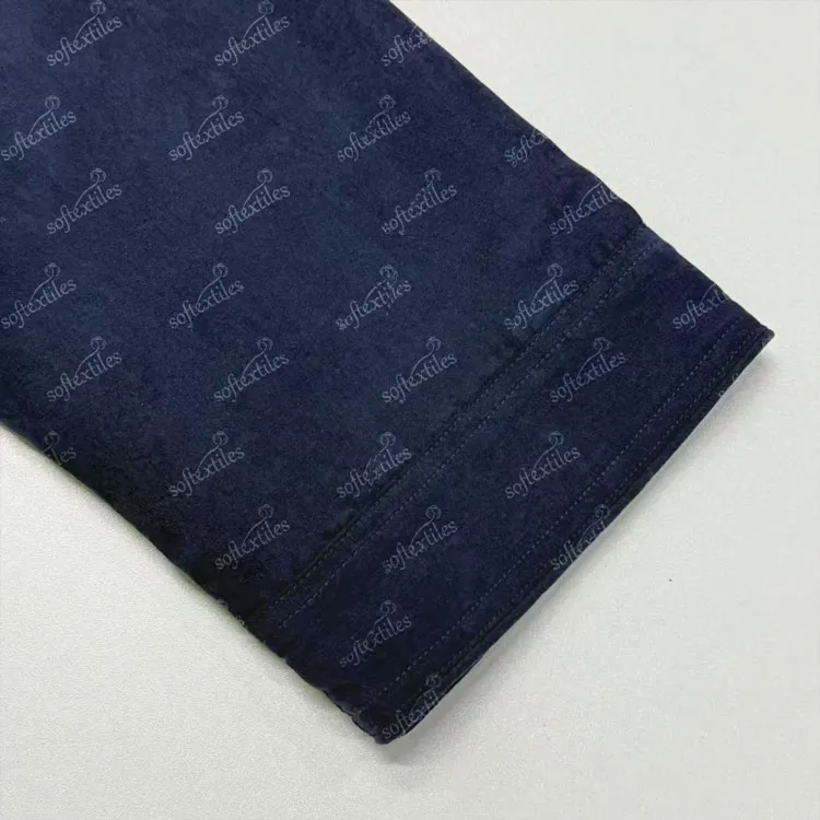 Dark Blue Peach Skin Bathrobe - Detail View, Polyester, Shawl Collar, Blue, 350GSM, Image 7