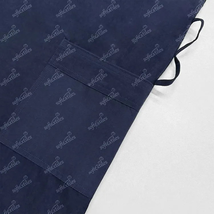 Dark Blue Peach Skin Bathrobe - Detail View, Polyester, Shawl Collar, Blue, 350GSM, Image 8