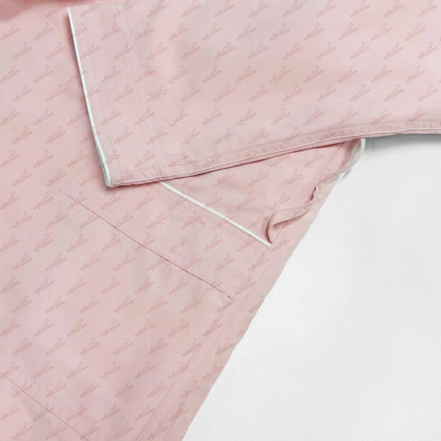 Pink Peach Skin Double Bathrobe - Detail View, Polyester, Shawl Collar / Piped Trim, Pink, 350GSM, Image 6