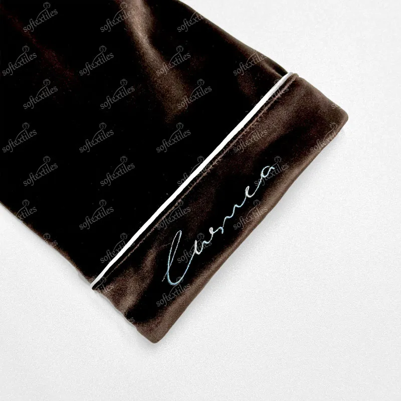 Polyester Bathrobe - Detail View, Polyester, Shawl Collar / Piped Trim, Brown, 450GSM, Image 4