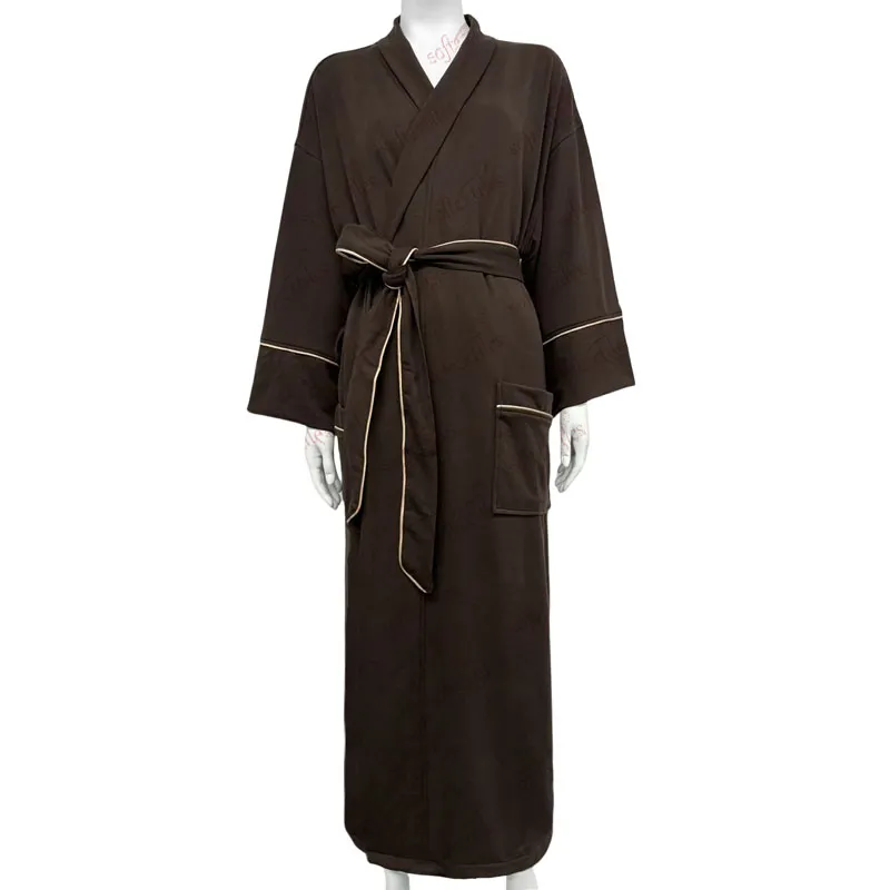Brown White Contrast Trim bathrobe hero view, image 1, showing robe silhouette, fit impression, and overall styling.