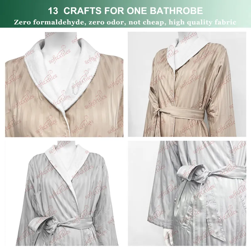 Silk Likedouble Layer Gray Nude Bathrobe - Detail View, Polyester, Double Layer, Grey, 350GSM, Image 10