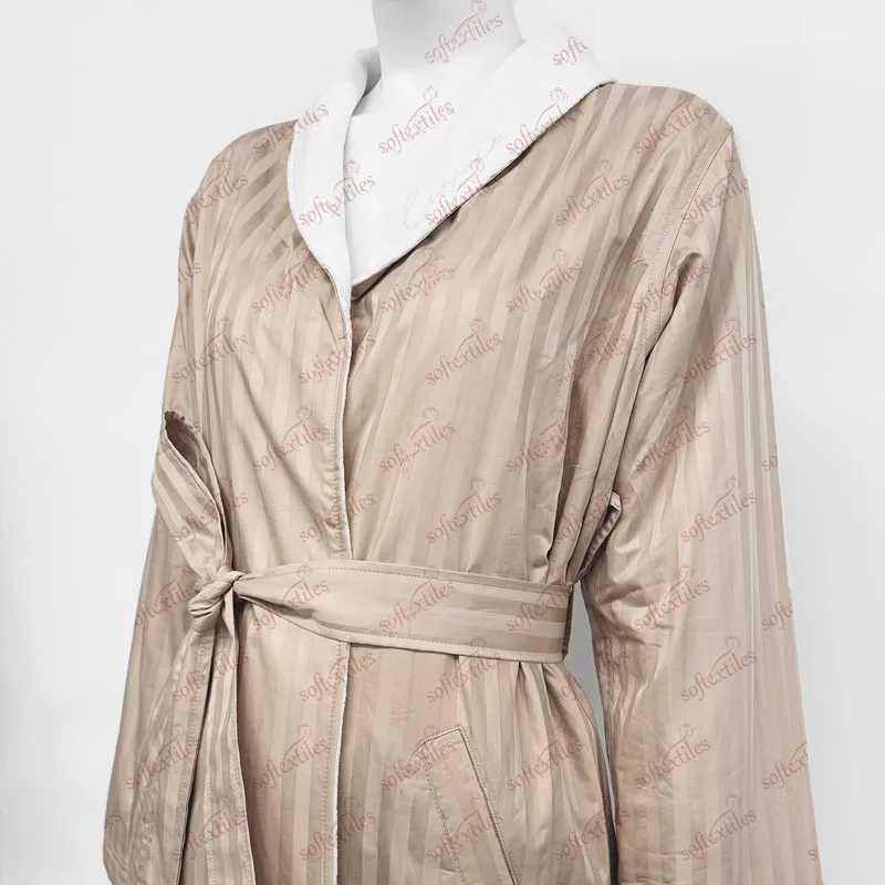 Silk Likedouble Layer Gray Nude Bathrobe - Right Side View, Polyester, Double Layer, Grey, 350GSM, Image 5