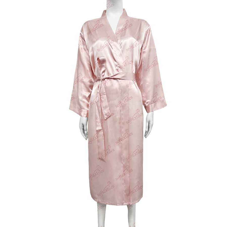 Silk Like Bathrobe - Front View, Silk Like, Kimono, Pink, 180GSM, Image 1