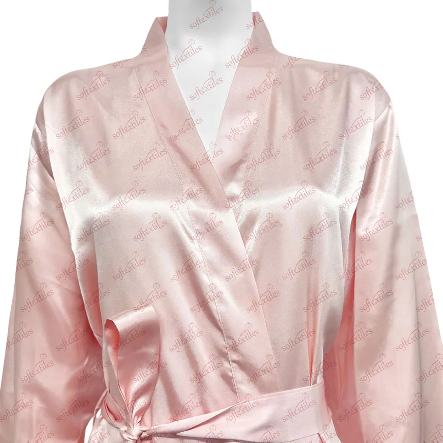 Silk Like Bathrobe - Collar Detail, Silk Like, Kimono, Pink, 180GSM, Image 2
