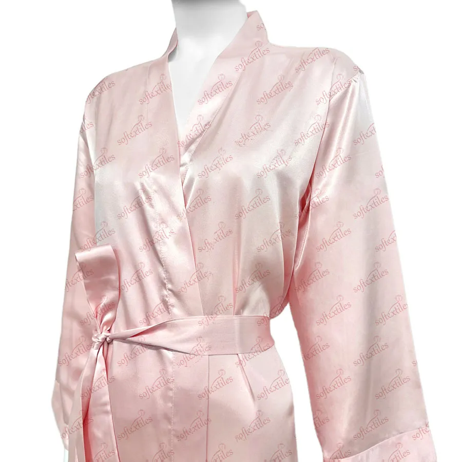Silk Like Bathrobe - Right Side View, Silk Like, Kimono, Pink, 180GSM, Image 3