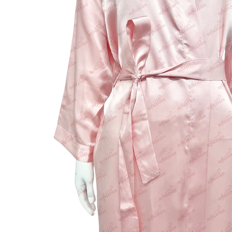 Silk Like Bathrobe - Detail View, Silk Like, Kimono, Pink, 180GSM, Image 4