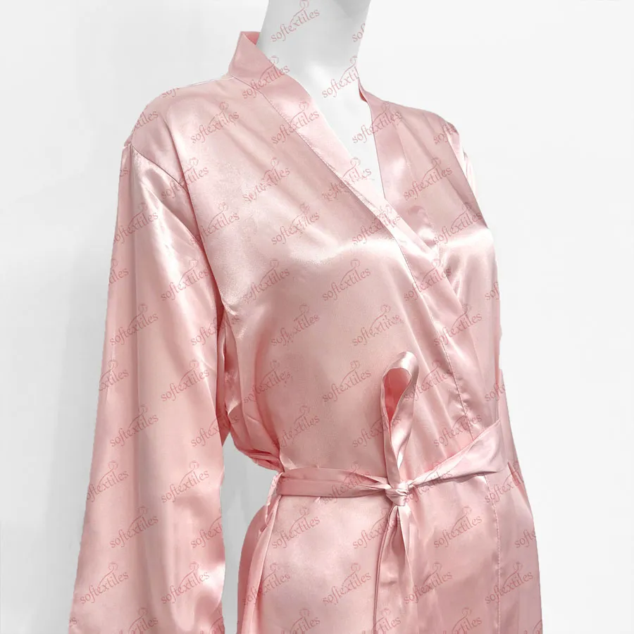 Silk Like Bathrobe - Detail View, Silk Like, Kimono, Pink, 180GSM, Image 5