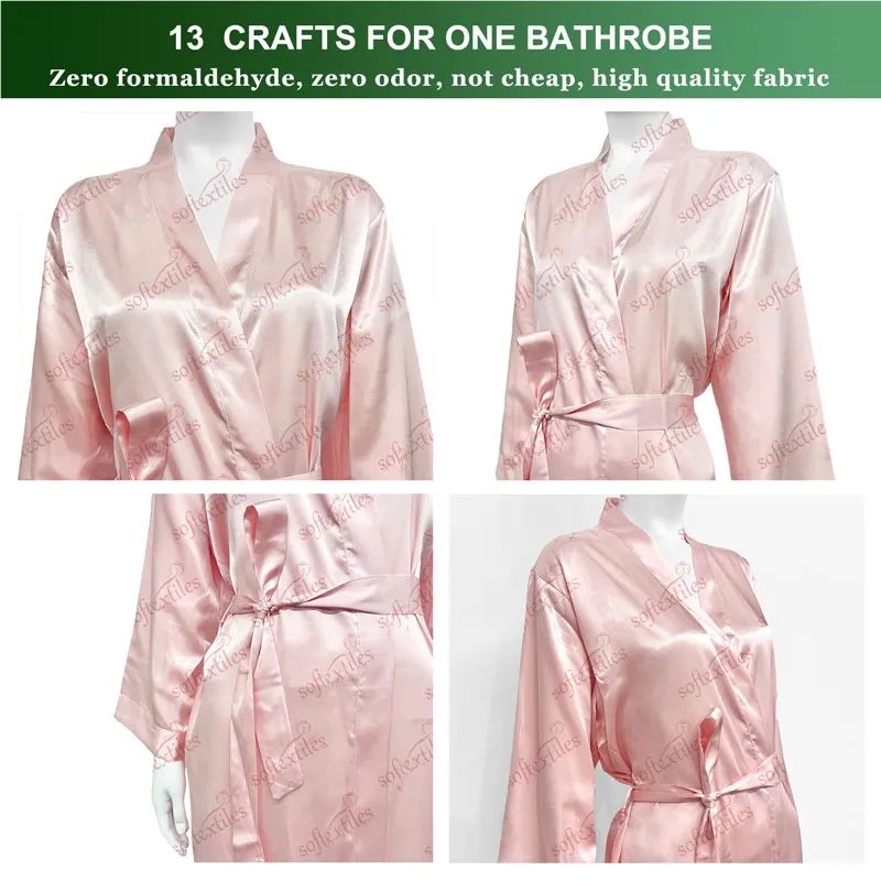 Silk Like Bathrobe - Detail View, Silk Like, Kimono, Pink, 180GSM, Image 6