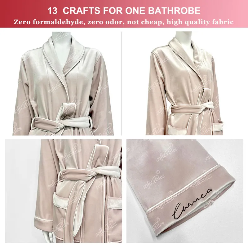 Coffee Brown Bathrobe - Detail View, Polyester, Shawl Collar / Piped Trim, Brown, 500GSM, Image 6