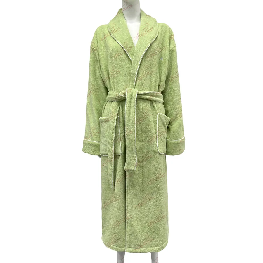 Green Terry Contrast Trim bathrobe hero view, image 1, showing robe silhouette, fit impression, and overall styling.