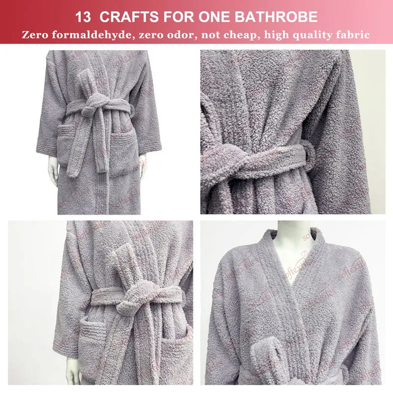 Purple Coral Fleece Kimono Bathrobe - Detail View, Polyester, Kimono, Purple, 300GSM, Image 13