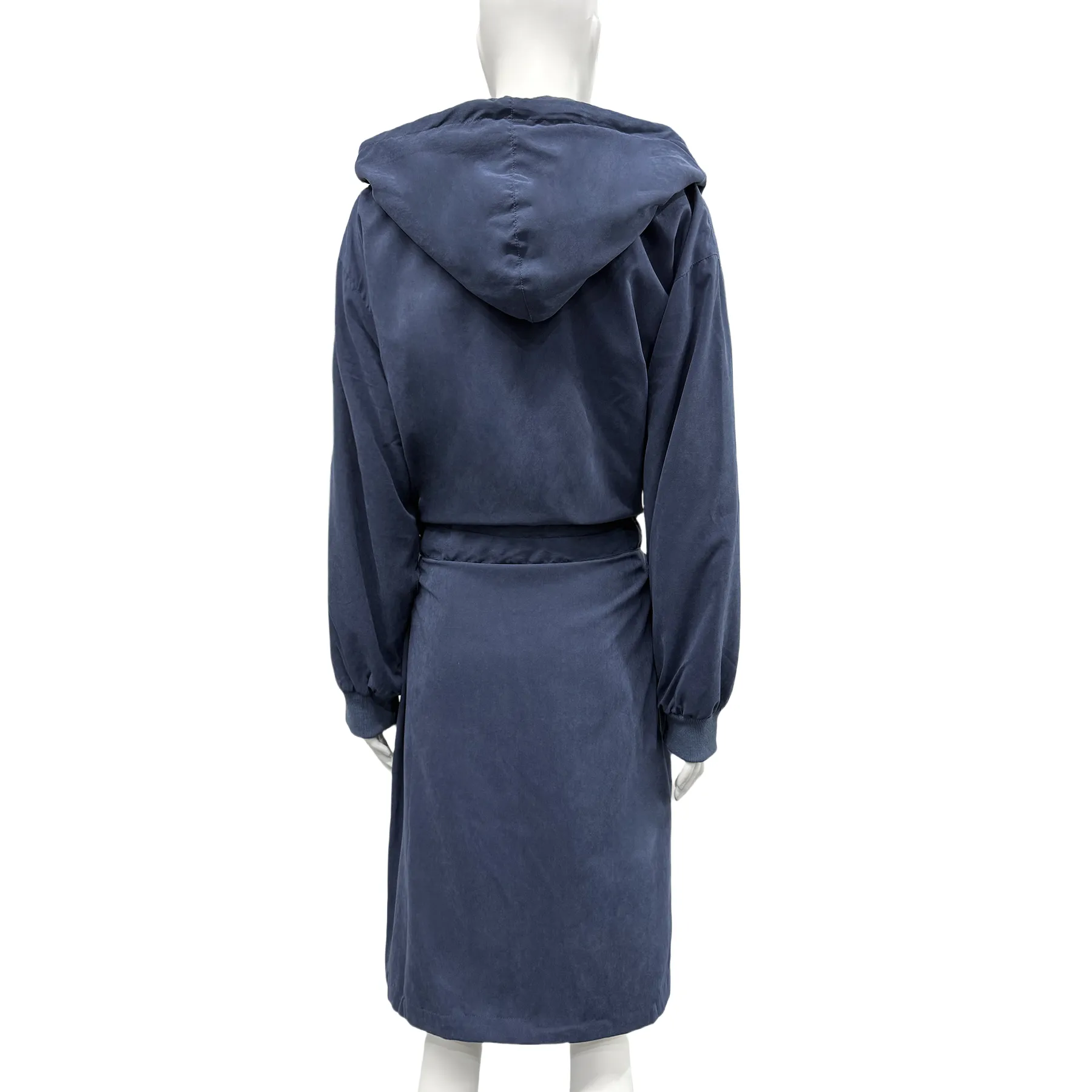 Peach Skin Lounge Bathrobe - Back View, Polyester, Embroidered / Hooded, Blue, 350GSM, Image 3