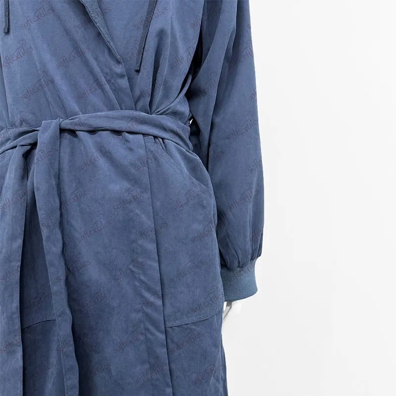 Peach Skin Lounge Bathrobe - Detail View, Polyester, Embroidered / Hooded, Blue, 350GSM, Image 7