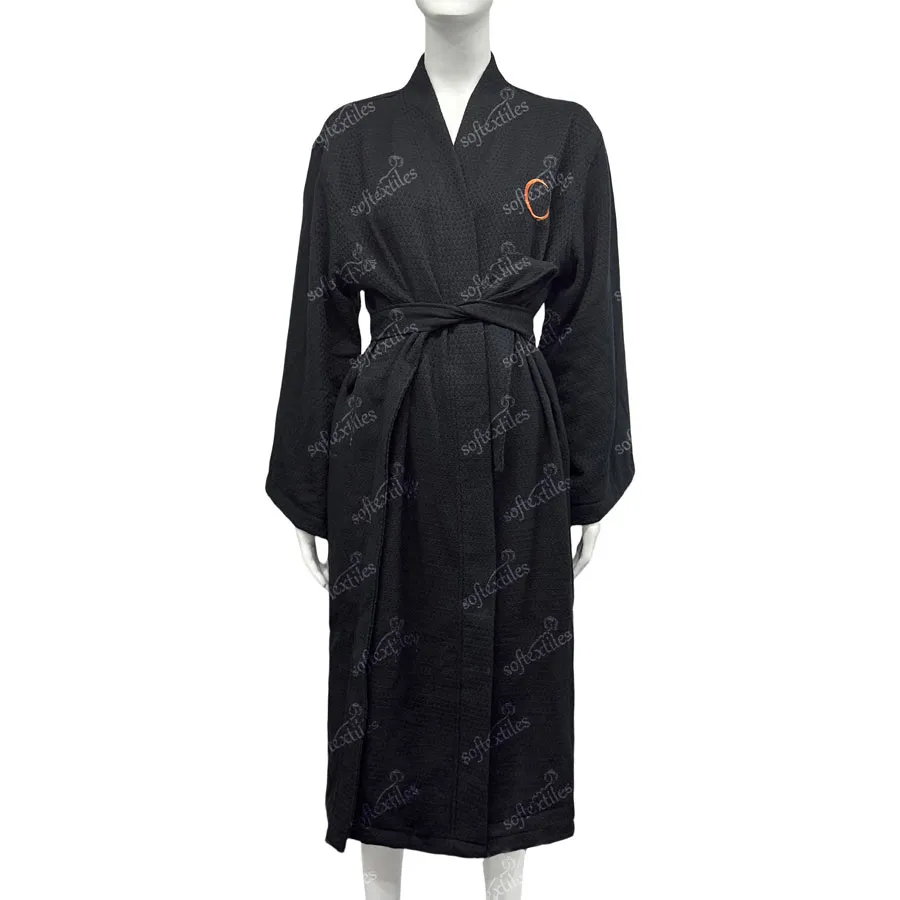 Black Waffle bathrobe hero view, image 1, showing robe silhouette, fit impression, and overall styling.