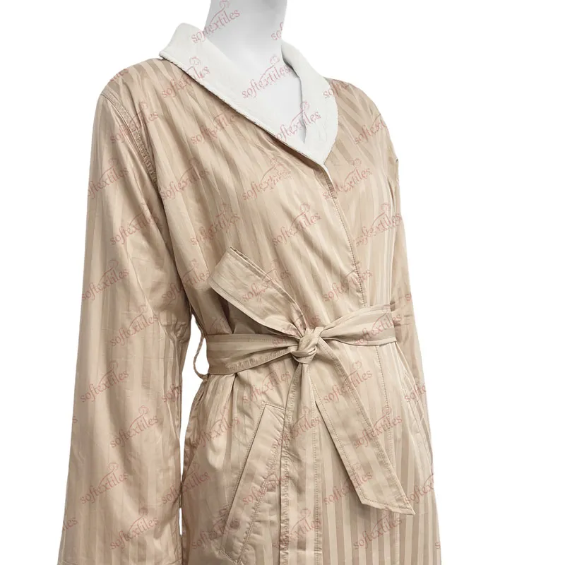 Double Gray Nude Bathrobe - Left Side View, Cotton, Shawl Collar / Double Layer, Grey, 300GSM, Image 1