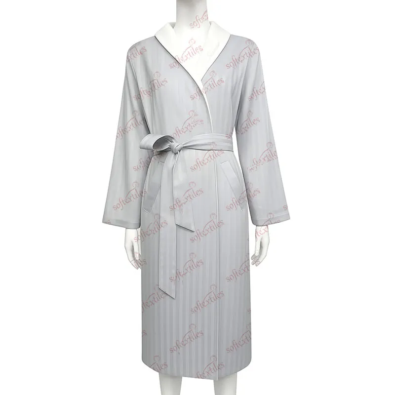 Double Gray Nude Bathrobe - Front View, Cotton, Shawl Collar / Double Layer, Grey, 300GSM, Image 11