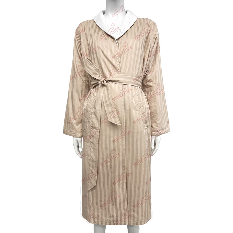 Double Gray Nude Bathrobe - Front View, Cotton, Shawl Collar / Double Layer, Grey, 300GSM, Image 3