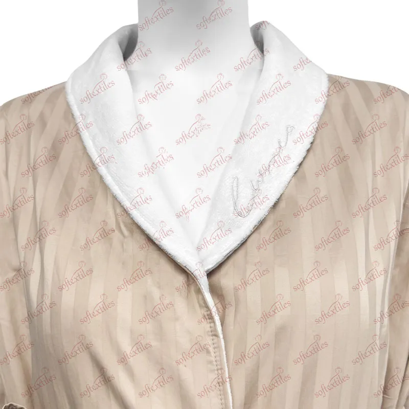 Double Gray Nude Bathrobe - Collar Detail, Cotton, Shawl Collar / Double Layer, Grey, 300GSM, Image 4