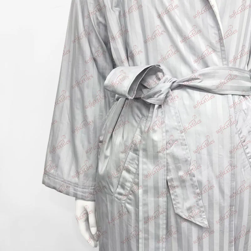 Double Gray Nude Bathrobe - Detail View, Cotton, Shawl Collar / Double Layer, Grey, 300GSM, Image 6
