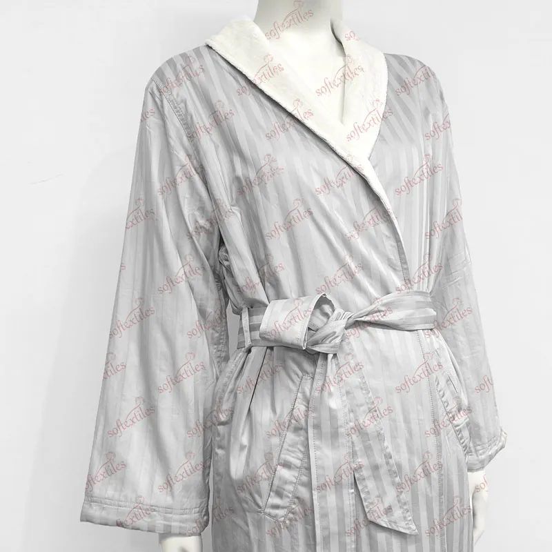 Double Gray Nude Bathrobe - Left Side View, Cotton, Shawl Collar / Double Layer, Grey, 300GSM, Image 7
