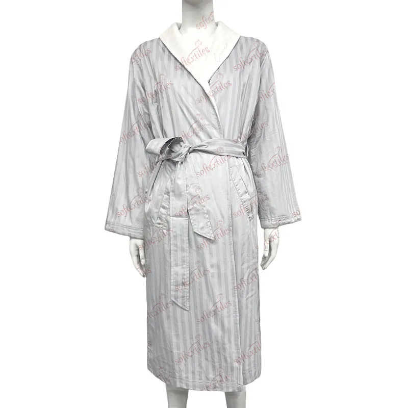 Double Gray Nude Bathrobe - Front View, Cotton, Shawl Collar / Double Layer, Grey, 300GSM, Image 8