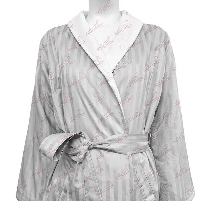 Double Gray Nude Bathrobe - Front View, Cotton, Shawl Collar / Double Layer, Grey, 300GSM, Image 9