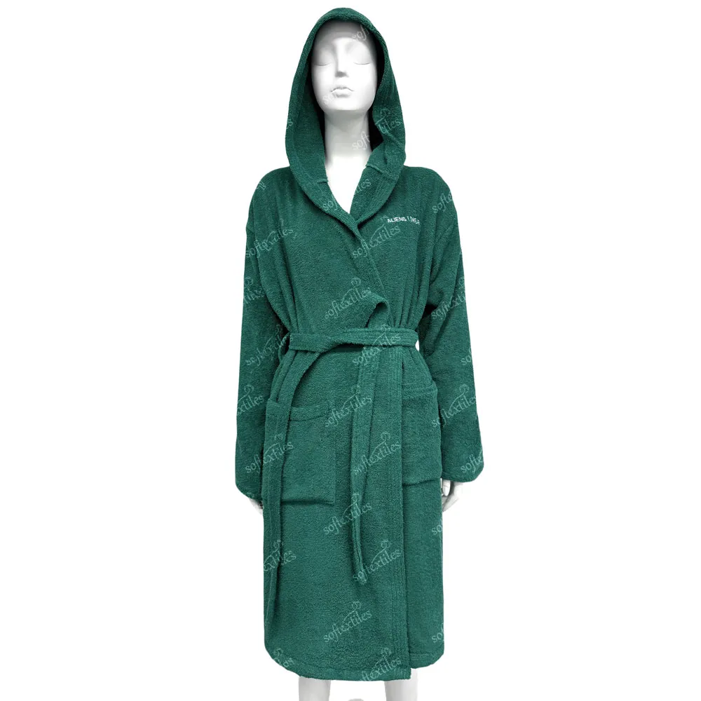 Light Green Terry Hooded bathrobe hero view, image 1, showing robe silhouette, fit impression, and overall styling.