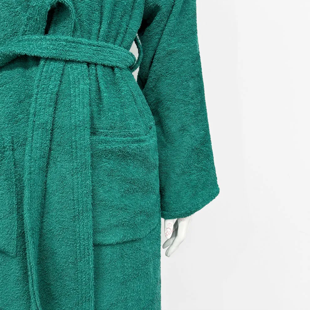 Light Green Terry Hooded Bathrobe - Detail View, Cotton, Hooded / Embroidered, Blue, 400GSM, Image 3