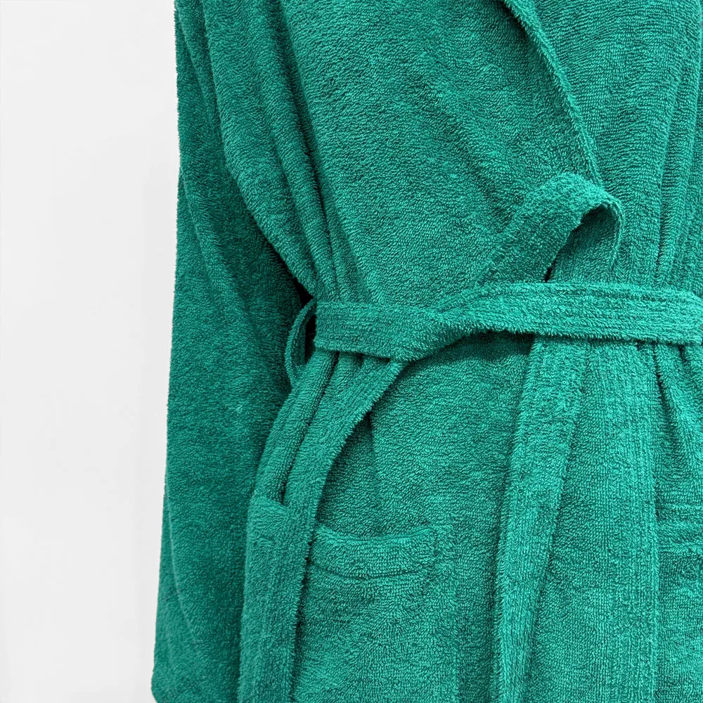 Light Green Terry Hooded Bathrobe - Detail View, Cotton, Hooded / Embroidered, Blue, 400GSM, Image 4
