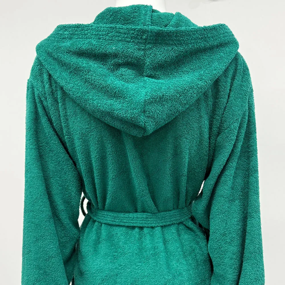 Light Green Terry Hooded Bathrobe - Back View, Cotton, Hooded / Embroidered, Blue, 400GSM, Image 5